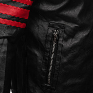 <b>Men's</b> Stylish Lightweight Biker <b>Jacket</b> Faux Leather Moto Coat Red Sleeve Detail Custom Casual Slim Fit Motorcycle Outerwear - Product Image 6