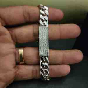 Men's 925 Silver Diamond Chain <b>Bracelet</b> Round Brilliant Cut Micro Insert Hiphop Style Geometric Link Jewelry - Product Image 3