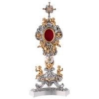 Reliquaire en métal pailleté avec gemme rouge et motif ange, décoration de table pour salon, fait main, style traditionnel