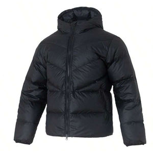Chaqueta de Plumón con Capucha para Hombre, Negra, Cortavientos, Informal, de Invierno, Corte Regular, Cierre de Cremallera, Color Sólido, Exterior de Poliéster - Product Image 2
