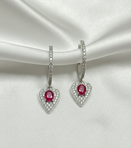 14KT Gold Lab Ruby & Lab Pave Diamonds Fine Jewelry Heart Stud Earrings for Engagement Wedding & Anniversary <b>Gifts</b> - Product Image 1