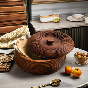 Handcrafted Acacia Wood Kitchen Dabba <b>for</b> Serving Roti Chapati & Roti <b>Box</b> with Wooden Casseroles & Momos Pot <b>for</b> Gifts - Product Image 6