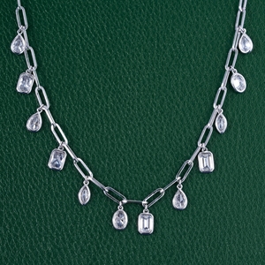 Luxury <b>Statement</b> <b>Necklace</b> Featuring Dangling Pear, Oval, Marquise, and Emerald Cut Lab-Grown Diamonds in 14K Gold For Function - Product Image 3