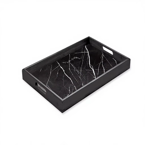 Plateau de service rectangulaire en marbre noir zèbre, moderne, sûr, en pierre naturelle, décoratif, décoration de luxe pour la maison - Product Image 4