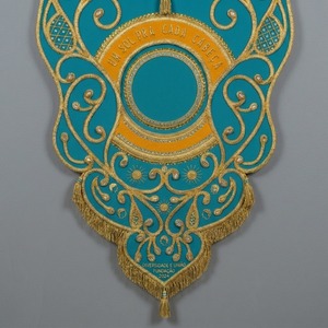 Handcrafted Eco Friendly Customized Premium Heavy Duty Teal Fabric Gold Bullion Embroidery <b>Banner</b> - Product Image 5