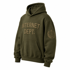 Sweat-shirt pour homme personnalisé en molleton de coton épais vert olive, avec impression 3D en relief, broderie de blason, coupe ample, OEM - Product Image 3