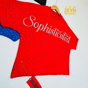 T-shirt tricoté personnalisé à 2 panneaux, coupe ample, style streetwear, uni, avec strass étoiles filantes sur toute la surface - Product Image 4