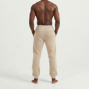 Cusstom Men's Beige Cotton Sweatpants Regular Fit Elastic Waist Midweight Casual <b>Joggers</b> With Pockets Logo On Right Leg - Product Image 4