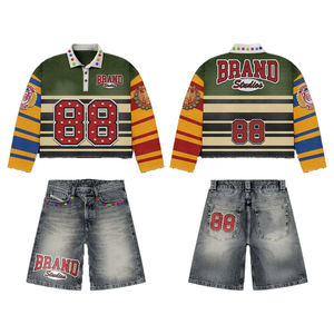 Conjunto de Franela a Cuadros 100% Algodón Lavado con Logotipo Personalizado Estampado y Pedrería Termoadhesiva, Venta al por Mayor - Product Image 5