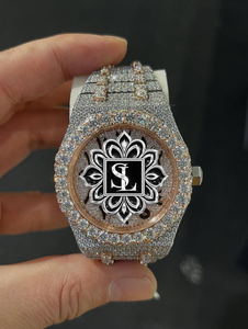 Reloj Mecánico Personalizado de Dos Tonos con Diamantes Cultivados en Laboratorio |   Reloj Automático de 41 mm con Incrustaciones de Diamantes y Correa de 20 mm |   Joyería de Moissanita VVS1 de Primera Calidad - Product Image 1