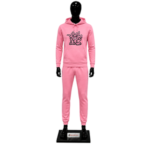 Ensemble de survêtement rose à capuche avec imprimé dessin animé, sweat-shirt et pantalon long, unisexe, décontracté, pour l'automne, 100% coton respirant, personnalisable - Product Image 1