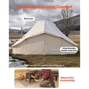 Tente cloche en toile 4 saisons 19,7 x 13,12 x 10,17 pieds, tente yourte avec cheminée, imperméable et respirante en polycoton - Product Image 6