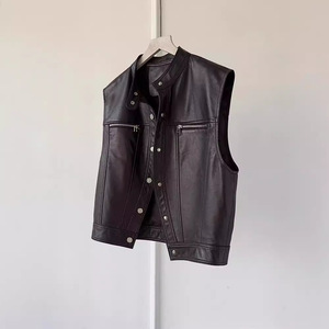 Gilet en cuir personnalisé pour femme, en cuir de vachette véritable, veste sans manches, gilet décontracté pour femme, style motard, vêtement d'extérieur - Product Image 4