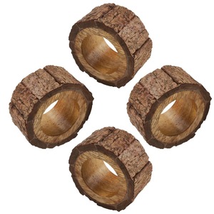 <b>Rustic</b> Natural Bark Wood Napkin Rings Handmade <b>Farmhouse</b> <b>Table</b> Decor Reusable <b>Dining</b> Napkin Ring Set Of 4 For Events - Product Image 1