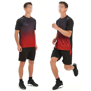 Equipo de entrenamiento de gimnasio personalizado que absorbe la humedad en negro con conjunto de camiseta y pantalones cortos en color rojo de AMAZING INDUSTRIES - Product Image 4