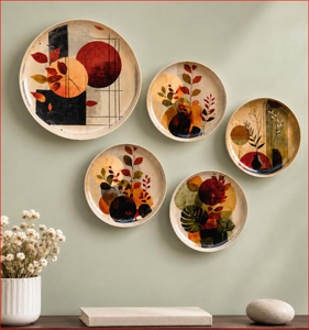 <b>Decorative</b> Metal <b>Wall</b> <b>Plates</b> Set of 5 for Living Room | Handcrafted Multicolor Ethnic Hanging <b>Wall</b> Art for Bedroom, Hall & Home - Product Image 1