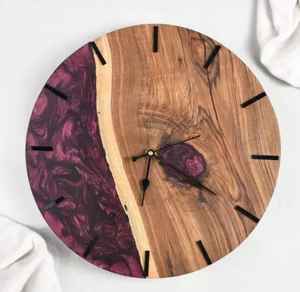 Luxury White Pearlescent Epoxy Resin Wall <b>Clock</b> Live Edge Burl Wood Round Silent <b>Clock</b> with <b>Large</b> Numbers for Modern Home Art - Product Image 3