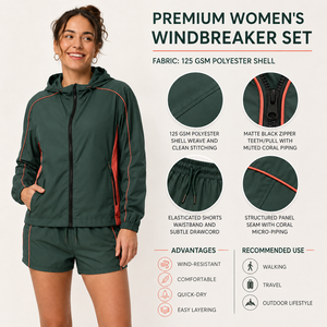 Custom Women's <b>Zip</b> Up Jacket <b>Shorts</b> Set Cargo <b>Pocket</b> Ripstop Shell Utility Embroidery Logo OEM Supplier - Product Image 6