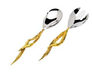 <b>Gold</b> Polished Cutlery Steel Metal Handle Decorative Handle <b>Spoon</b> Salad Server High Quality Manufacture Mirrored <b>Serve</b> Ware - Product Image 1