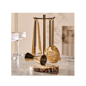 Juego de herramientas de barra de latón con elegante soporte de mármol blanco, perfecto para exhibir y organizar en la cocina del hogar, juego para café y vino. - Product Image 3