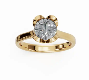 Anillo de diamantes solitario Floral Radiance con una sola piedra de corte brillante de 0300 quilates engastada en una delicada banda inspirada en pétalos. - Product Image 1