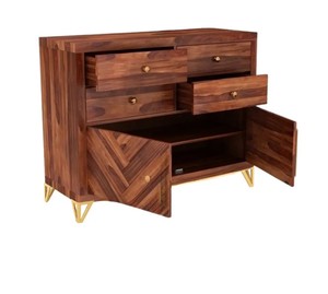 Mid-Century Modern Solid Wood <b>Sideboard</b> | Chevron Pattern Accent Cabinet with Gold Legs | Wholesale Living Room Home Furniture - Product Image 3