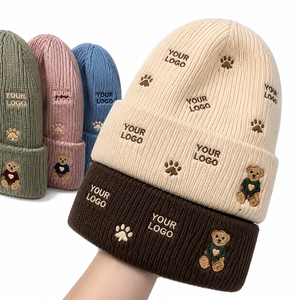 <span class=keywords><strong>Gorro</strong></span> de punto personalizado con logo de oso bordado, cálido para <span class=keywords><strong>invierno</strong></span>, con dobladillo, unisex para hombre, mujer y <span class=keywords><strong>niño</strong></span>, <span class=keywords><strong>gorro</strong></span> de esquí. - Product Image 1