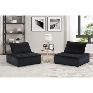 Ensemble de 2 chaises longues sans accoudoirs en velours noir Anna de 40 po - Product Image 1