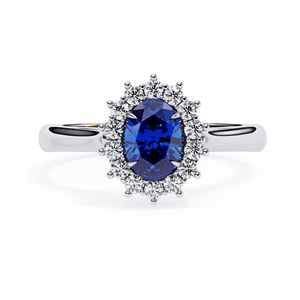 Anillo Ovalado de Moissanita Azul con Halo, Oro Blanco, Piedra Creada en Laboratorio, Joyería Nupcial, Regalo - Product Image 4
