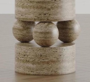 Mesa Auxiliar de Mármol Travertino Hecha a Mano con Base Esférica Moderna, Mesa Lateral de Piedra de Lujo para Decoración de Sala de Estar - Product Image 3