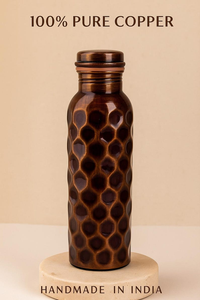 100 Percent Pure <b>Copper</b> Water <b>Bottle</b> Handmade Honeycomb Pattern Ayurvedic Drinkware Leak Proof BPA Free Reusable Hydration - Product Image 4
