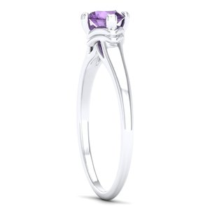 Anillo solitario REYES de nuevo diseño con corte redondo, gema de amatista de 0.5 quilates, certificado GRA, plata de ley 925, joyería de moissanita para mujer - Product Image 3