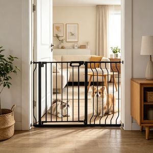 Cancello Moderno per Animali Domestici in Legno, Metallo, Ferro, ABS, Poliestere con Chiusura a Bottone per Corridoio e Soggiorno - Ideale per Gatti e Cani di Piccola Taglia - Product Image 6