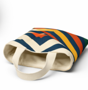 Custom Striped Cotton Canvas Tote <b>Bag</b> with <b>Long</b> Strap Large Size Custom Printed Canvas Shopping Tote <b>Bag</b> with Overall Print - Product Image 4