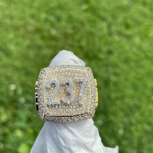<b>Iced</b> Out Number Engagement Wedding <b>Ring</b> VVS Moissanite Diamond Prong Setting Rhodium Plated Sterling Silver Hip Hop Gift <b>Ring</b> - Product Image 1