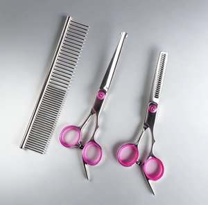 Ciseaux de toilettage pour animaux de compagnie en acier inoxydable, design en V à tête ronde, pour couper les poils de chiens et de chats, avec peigne, taille personnalisée - Product Image 1