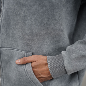 Sweats à capuche unisexes personnalisés à fermeture éclair, effet délavé, coupe oversize, en molleton de coton, style Hip Hop Streetwear, fermeture éclair intégrale, 300g Polyester/Coton, commandes en gros - Product Image 5