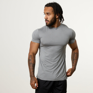 Camiseta de Manga Corta para Hombre, Corte Ajustado, Color Gris, Tejido Jersey de Secado Rápido, Cuello Redondo, Color Sólido, Estilo Casual - Product Image 6