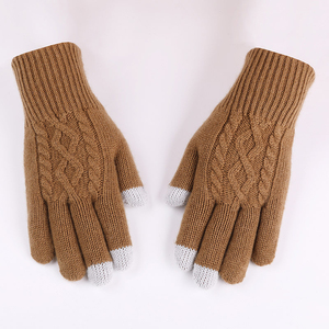 Women’s Thermal Winter Warm <b>Gloves</b> <b>Wool</b> Acrylic Cable Knit Touchscreen Elastic Wrist-Length - Product Image 4