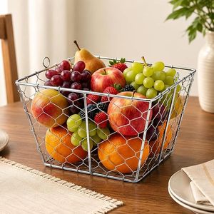 Cesta de Frutas y Verduras de Diseño Moderno Hecha a Mano con Alambre Metálico Plateado para Almacenamiento en la Encimera de la Cocina, Organizador Decorativo para Sala de Estar - Product Image 2
