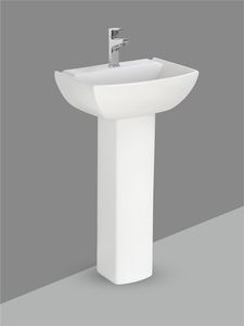 Lavabo de Pedestal Cuadrado de Cerámica Blanca Premium, Lavabo de Baño Montado en la Pared, Lavabo de Alta Calidad, Sanitario de Pie - Product Image 3