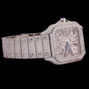 Montre Chronographe de Luxe pour Homme à Mouvement Quartz, Cadran Carré Squelette Entièrement Sertie de Moissanite Brillante et Diamants, Vente en Gros - Product Image 3