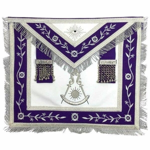 Past Master Blue Lodge <b>Apron</b> - <b>White</b> & Purple with Silver Machine Embroidery custom embroidery, and expert craftsmanship - Product Image 1