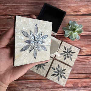 Vaisselle carrée de luxe de qualité supérieure avec incrustation de vadrouille, sous-verres en résine blanche, napperons haut de gamme écologiques - Product Image 4