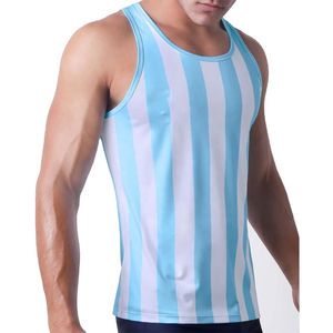 Camiseta sin Mangas a Rayas para Hombre, Moderna, Transpirable, Deportiva, de Algodón, Ideal para la Playa, Fitness y Uso Diario, Venta al Por Mayor - Product Image 4