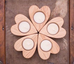Porte-bougie en bois fait main, support de bougie en bois rustique naturel pour la décoration de la maison, table à manger, chambre et salon - Product Image 4