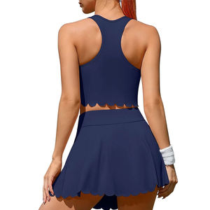 ชุดกระโปรงเทนนิสสองชิ้นพร้อมโลโก้สั่งทำสำหรับผู้หญิง - กระโปรงออกกำลังกายเอวสูงพร้อมสปอร์ตบรา ดีไซน์ระบายอากาศได้ดี - Product Image 3