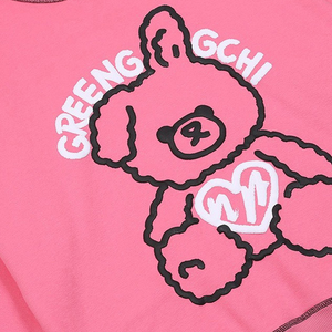เสื้อฮู้ดสีชมพูขนาดใหญ่พิมพ์ลายการ์ตูนหมี เสื้อสเวตเตอร์ถักแบบลำลองสำหรับทุกเพศ ใส่ได้ในฤดูใบไม้ร่วง - Product Image 6