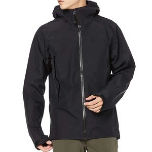 Men's Waterproof Hooded <b>Windbreaker</b> Jacket Solid <b>Black</b> Zipper Closure Sporty Style Winter Wear Regular Fit Polyester Shell - Product Image 1