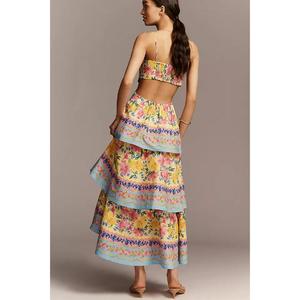 Amorzinho - Vestido Maxi Casual de Algodón Ecológico con Cintura Natural, Diseño en Capas, Estampado Floral Transpirable de Alta Calidad, ODM, Primavera 2026 para Mujer - Product Image 3